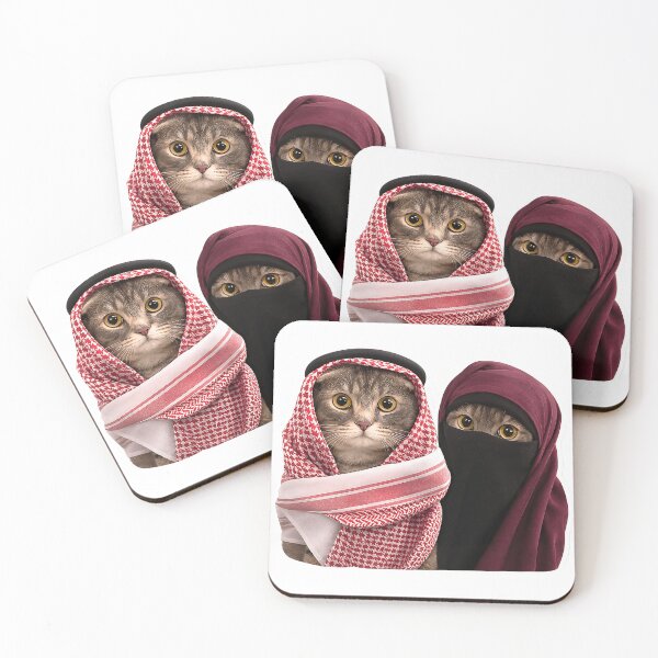 Item preview, Cute Muslim Cat Couple Sticker | Islamic Cat Meme | Funny Arab Cat Sticker | Kawaii Hijab Cat designed and sold by Bysma.