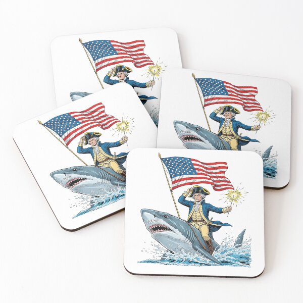 Item preview, George Washington Riding Shark Funny July 4th American Flag T-Shirt designed and sold by kevincuellar.