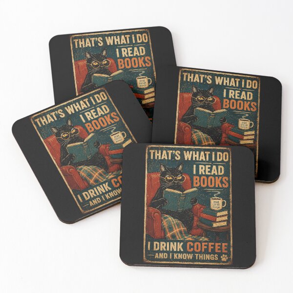 Item preview, Black Cat Reading Books and Coffee Vintage Reader Humor designed and sold by eliramaison.