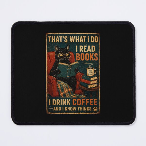 Item preview, Black Cat Reading Books and Coffee Vintage Reader Humor designed and sold by eliramaison.