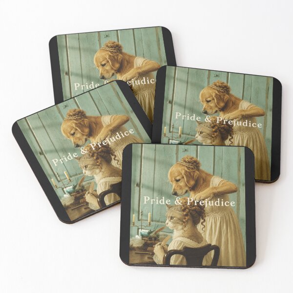 Item preview, Victorian Cat and Golden Retriever Regency Portrait Scene designed and sold by ferminhays.