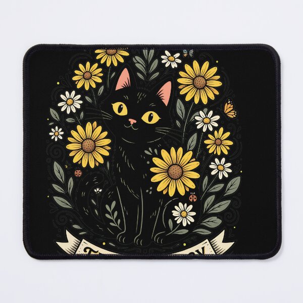 Item preview, Black Cat in Flowers Botanical Cat Art designed and sold by chtigbearetrin.