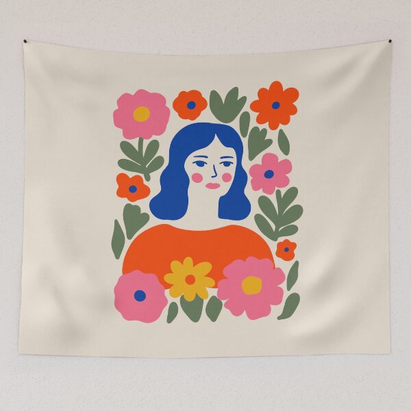 Item preview, Woman with Flowers Cottage Core Folk designed and sold by soheedesigns.