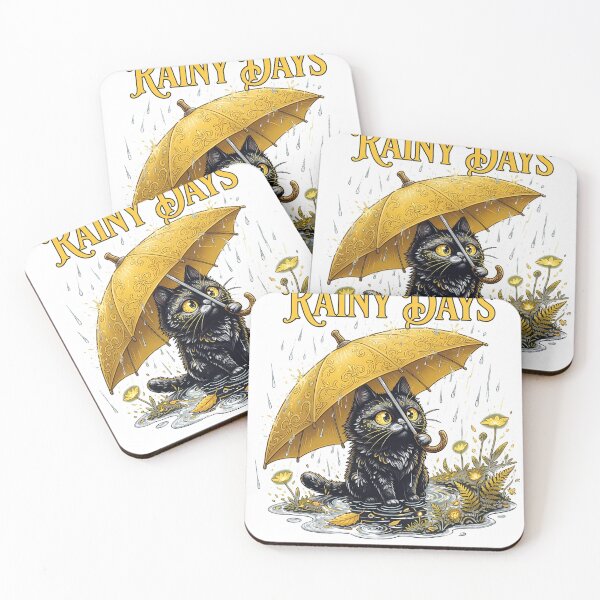 Item preview, Black Cat Under Yellow Umbrella in Rain designed and sold by ileknitilec.