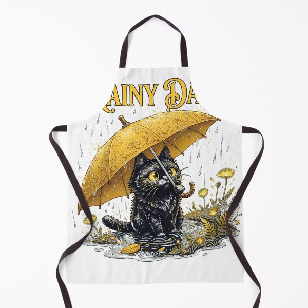 Item preview, Black Cat Under Yellow Umbrella in Rain designed and sold by ileknitilec.