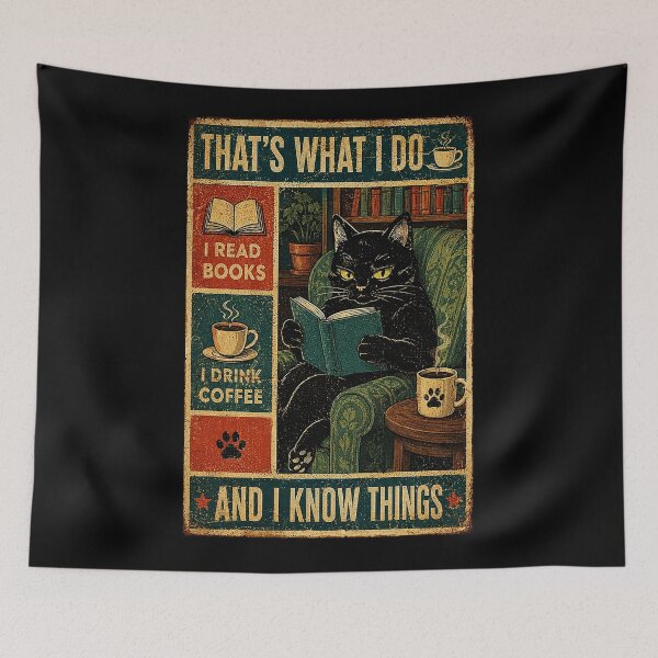 Item preview, Vintage Black Cat Book Lover Coffee Reading Nook designed and sold by eliramaison.