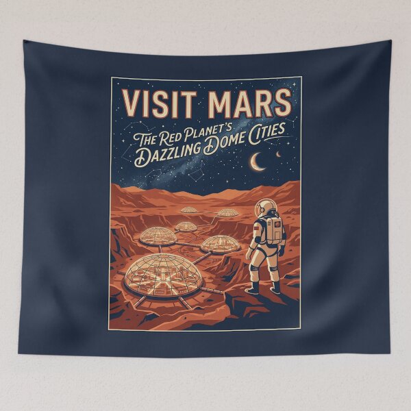 Item preview, Visit Mars Retro NASA Travel Poster Dome Cities designed and sold by RetroRewind Studio.