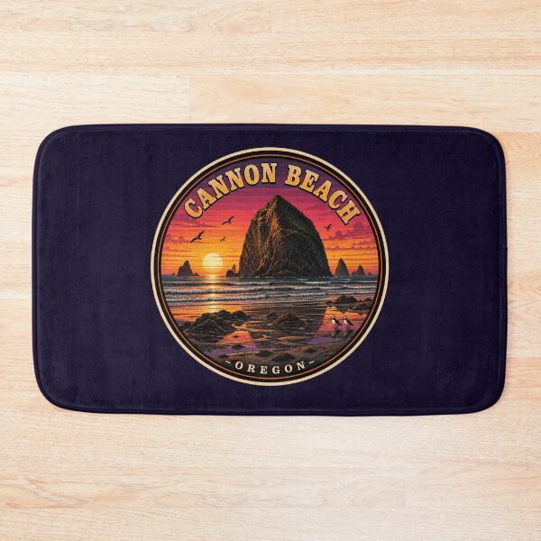 Item preview, Cannon Beach Oregon Sunset Badge / Haystack Rock Retro Coastal Sticker designed and sold by Swanny's Custom T-shirt and Gift Designs.