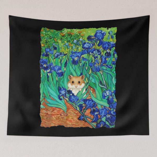 Item preview, Curious Orange Cat Among Blue Iris Garden Painting designed and sold by JordynLadukeg65.