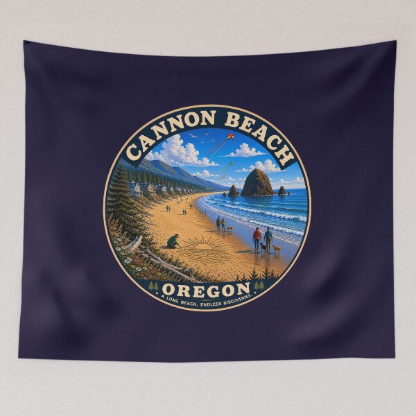 Item preview, Cannon Beach Oregon Coastal Badge | Haystack Rock Dusk Travel Sticker designed and sold by Swanny's Custom T-shirt and Gift Designs.