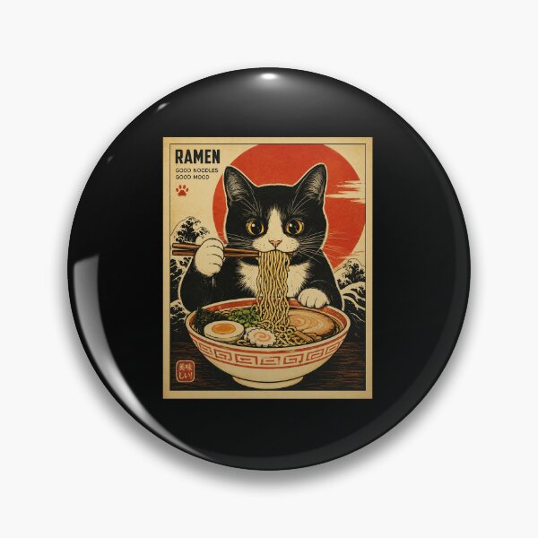 Item preview, Cute Cat Eating Ramen Vintage Japanese Noodle Shop Style designed and sold by eliramaison.