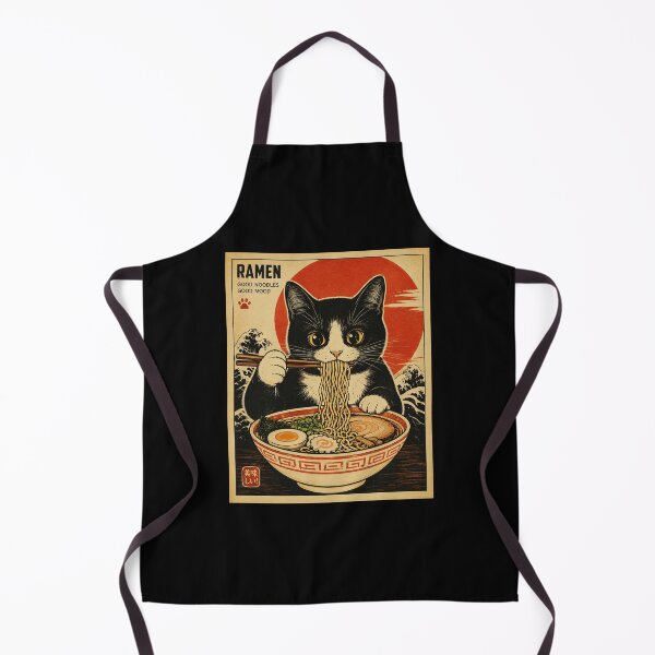 Item preview, Cute Cat Eating Ramen Vintage Japanese Noodle Shop Style designed and sold by eliramaison.