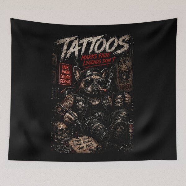 Item preview, Vintage Tattoo Bulldog Biker with Dark Rebel Energy designed and sold by Modaozushi216.