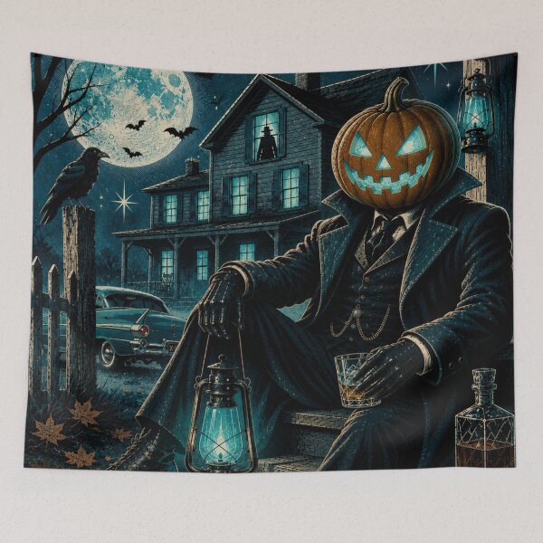 Item preview, Headless Horseman Haunted Farmhouse – Retro Halloween Fantasy Art designed and sold by TheHorsemanRidesAgain.