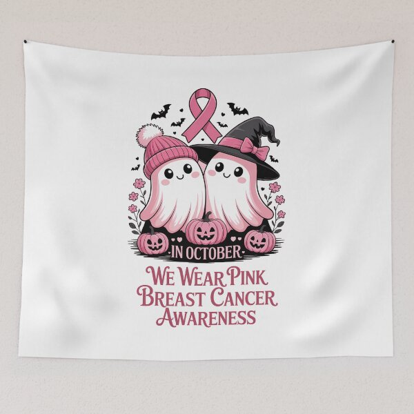 Item preview, in October We Wear Pink Ghost Witch Breast Cancer Awareness designed and sold by sailorjessiArt.