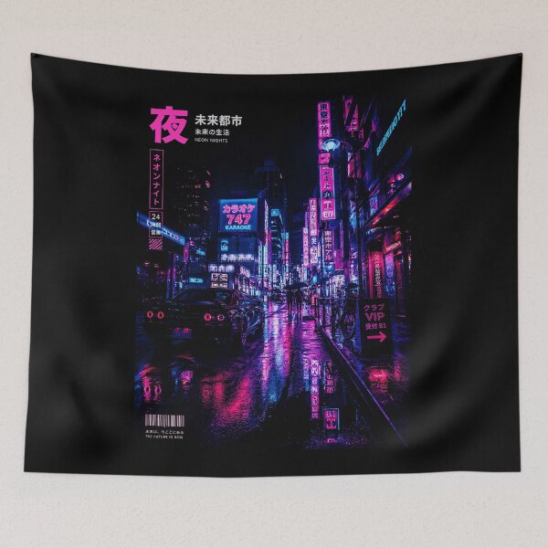 Item preview, Neon Nights Rainy Tokyo Style Street Cityscape Poster designed and sold by ferminhays.