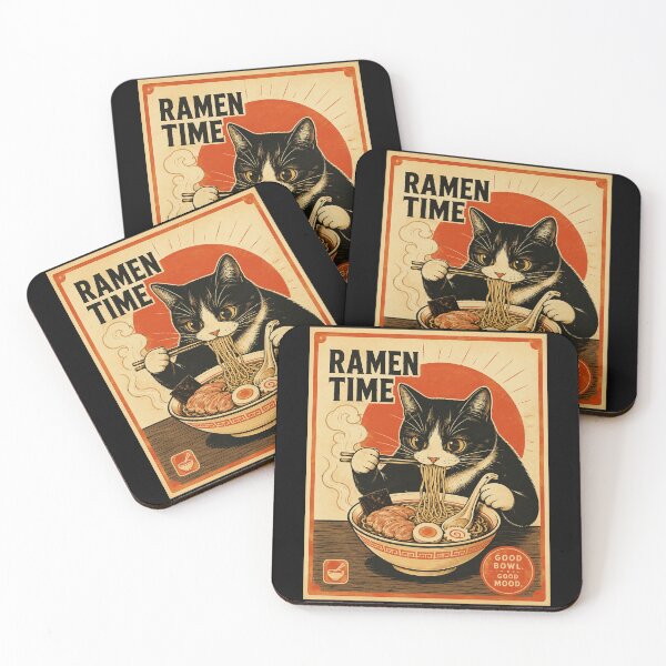 Item preview, Cute Black Cat Enjoying Ramen Retro Japanese Food designed and sold by eliramaison.