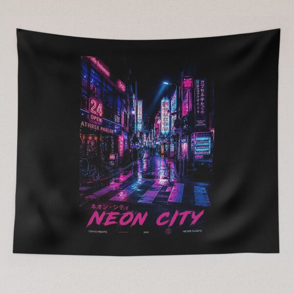 Item preview, Neon City Rainy Night Street Retro Futuristic Urban designed and sold by ferminhays.