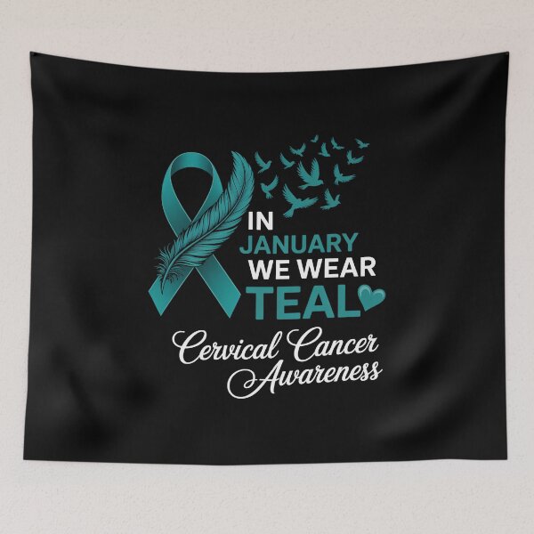 Item preview, in January Wear Teal Cervical Cancer Awareness Teal Ribbon designed and sold by sailorjessiArt.