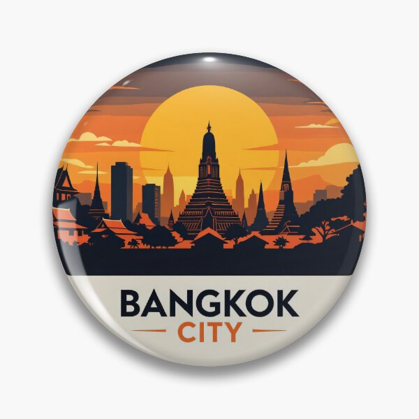 Item preview, Bangkok Sunset Skyline – Thailand Travel Cityscape Retro Illustration designed and sold by KiraChie.