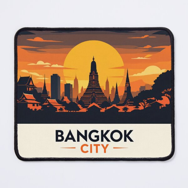 Item preview, Bangkok Sunset Skyline – Thailand Travel Cityscape Retro Illustration designed and sold by KiraChie.