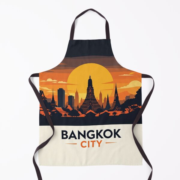 Item preview, Bangkok Sunset Skyline – Thailand Travel Cityscape Retro Illustration designed and sold by KiraChie.