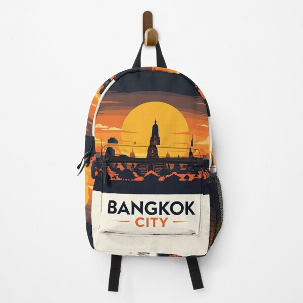 Item preview, Bangkok Sunset Skyline – Thailand Travel Cityscape Retro Illustration designed and sold by KiraChie.