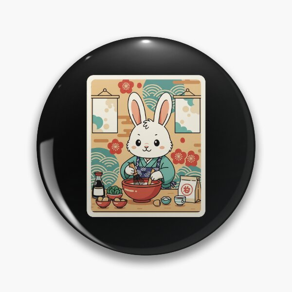 Item preview, Cute Bunny Chef Mixing Noodles in Cozy Japanese Kitchen designed and sold by JordynLadukeg65.
