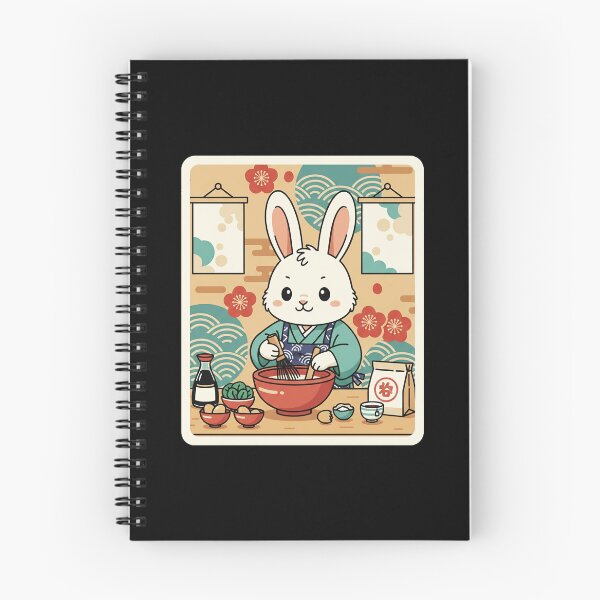 Item preview, Cute Bunny Chef Mixing Noodles in Cozy Japanese Kitchen designed and sold by JordynLadukeg65.