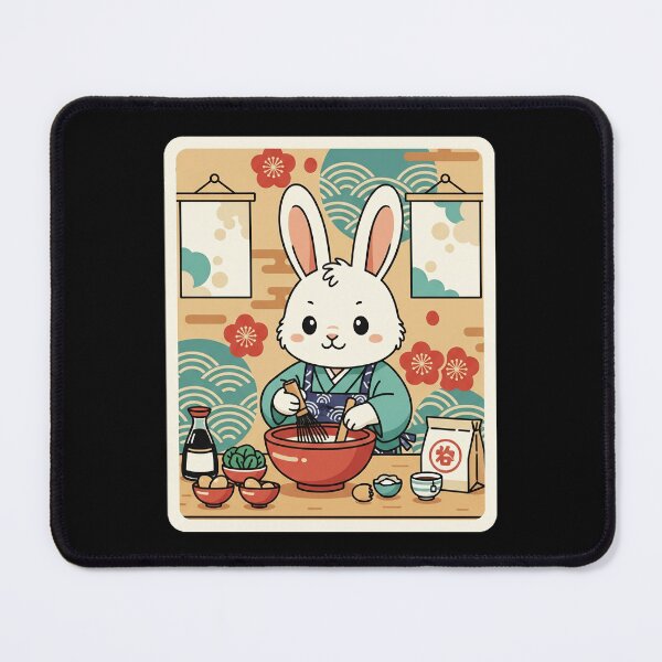Item preview, Cute Bunny Chef Mixing Noodles in Cozy Japanese Kitchen designed and sold by JordynLadukeg65.