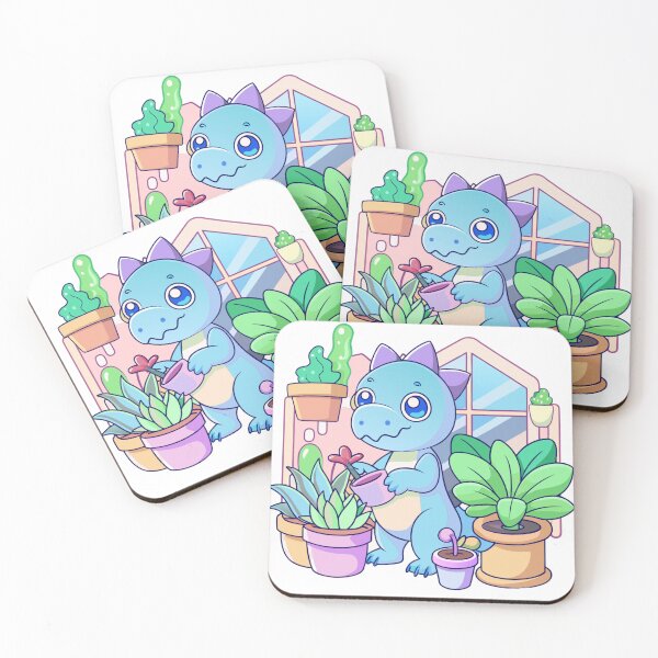 Item preview, tiny dinosaur watering houseplants in cozy room designed and sold by Senglaopattern.