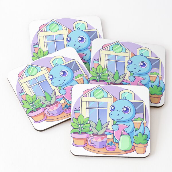 Item preview, tiny dinosaur watering houseplants in cozy room designed and sold by Senglaopattern.