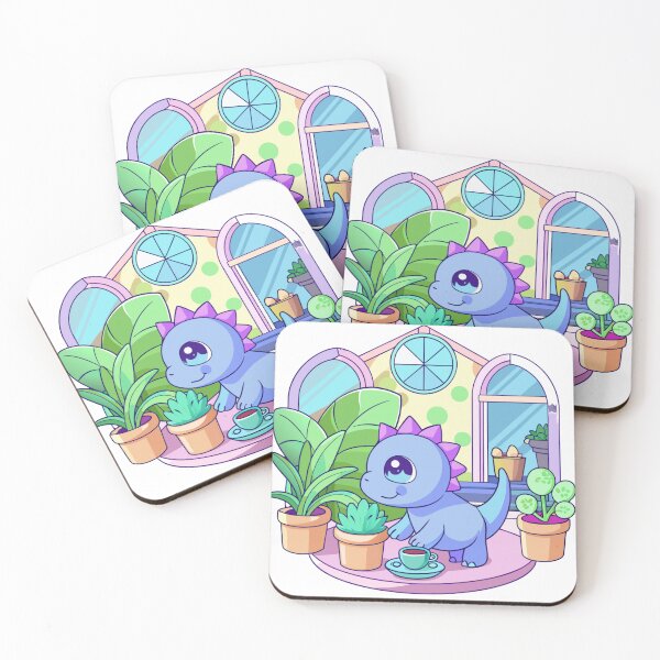 Item preview, tiny dinosaur watering houseplants in cozy room designed and sold by Senglaopattern.