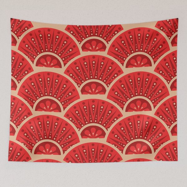 Item preview, Asian Art Deco Elegantly Sophisticated Red Fan Pattern designed and sold by DEC02.