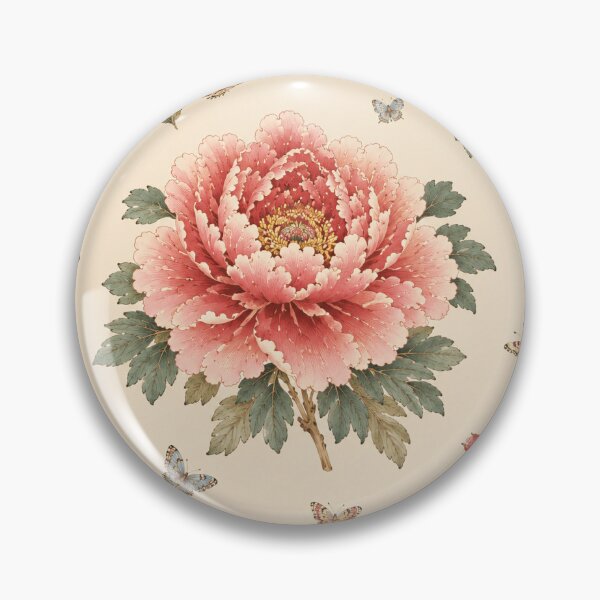 Item preview, Large Pink Peony Centered Pattern with Songbirds & Butterflies | Korean Minhwa Folk Art Design designed and sold by K-Tradition.