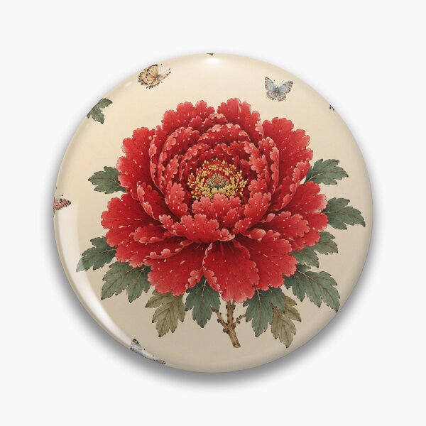 Item preview, Large Red Peony Centered Pattern with Songbirds & Butterflies | Korean Minhwa Folk Art Design designed and sold by K-Tradition.
