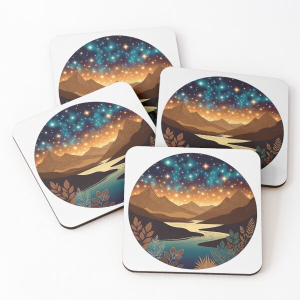 Item preview, Celestial Mountain River Landscape | Starry Night Nature Illustration designed and sold by GalleryPeak.