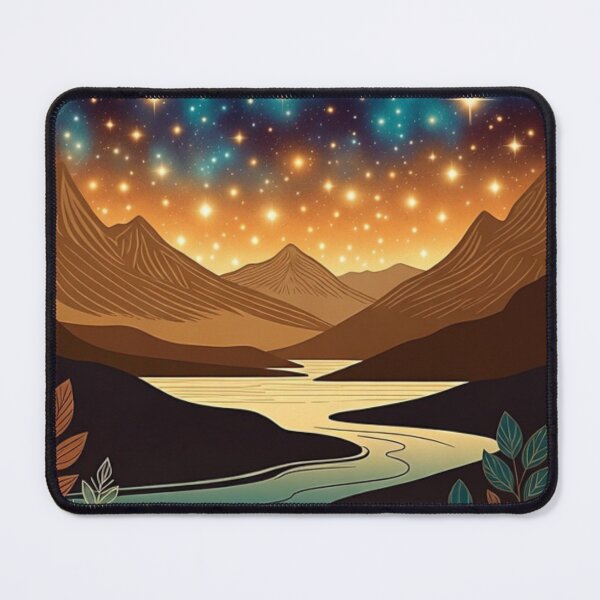 Item preview, Celestial Mountain River Landscape | Starry Night Nature Illustration designed and sold by GalleryPeak.