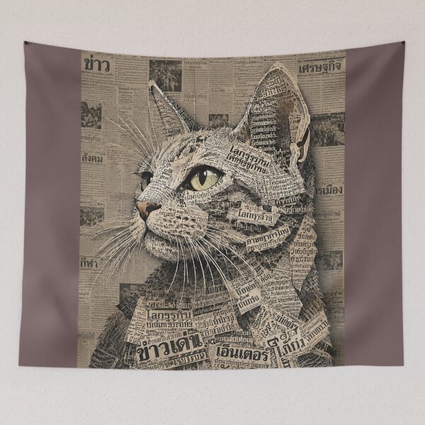 Item preview, Newspaper Cat Portrait Collage designed and sold by PlengPoomofArts.