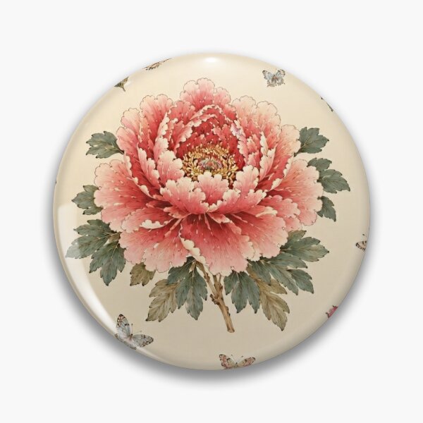 Item preview, Centered Red Peony with Corner Peonies, Songbirds & Butterflies Pattern | Korean Minhwa Folk Art Design designed and sold by K-Tradition.