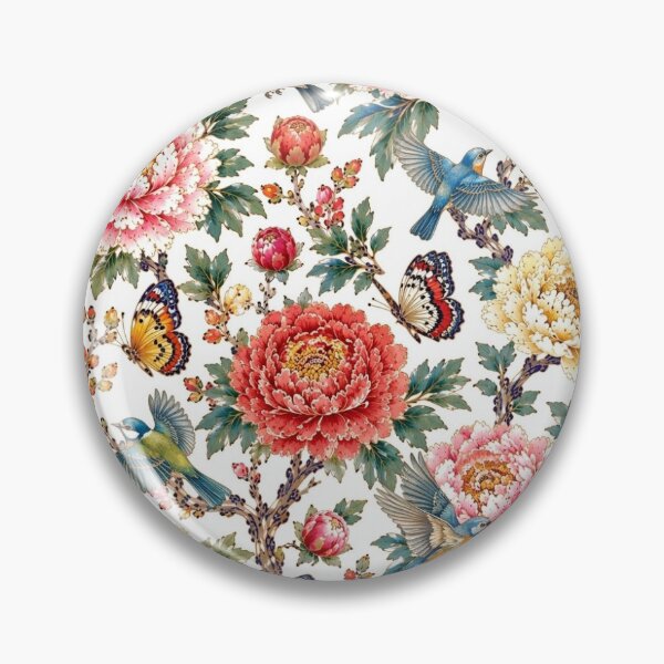 Item preview, Red Peonies, Flying Songbirds & Butterflies Pattern | Korean Minhwa Folk Art Seamless Design designed and sold by K-Tradition.