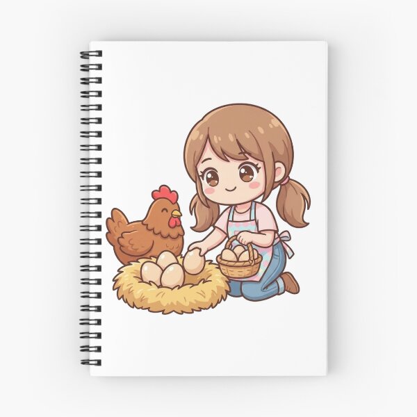Item preview, Picking Up Chicken Eggs Cute Illustration | Kawaii Farm Girl Design designed and sold by morning sun.