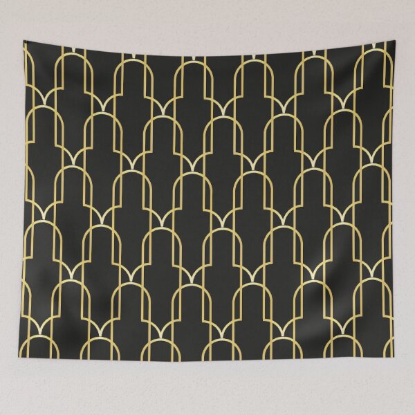 Item preview, Art Deco Golden Long Arches Pattern On Black designed and sold by DEC02.
