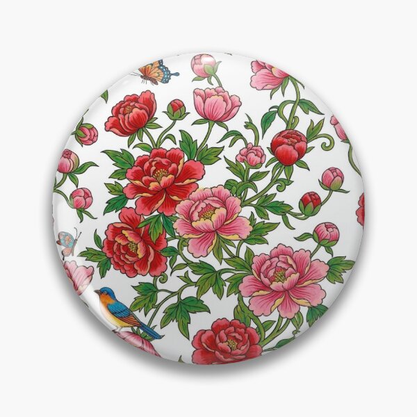 Item preview, Red & Pink Peonies, Songbirds & Butterflies Pattern | Korean Minhwa Folk Art Seamless Floral Design designed and sold by K-Tradition.