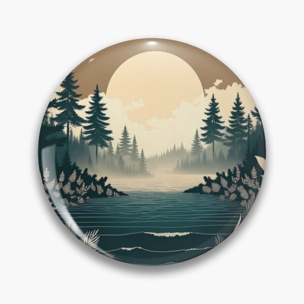 Item preview, Moonlit Forest Lake Landscape | Minimal Nature Illustration designed and sold by GalleryPeak.