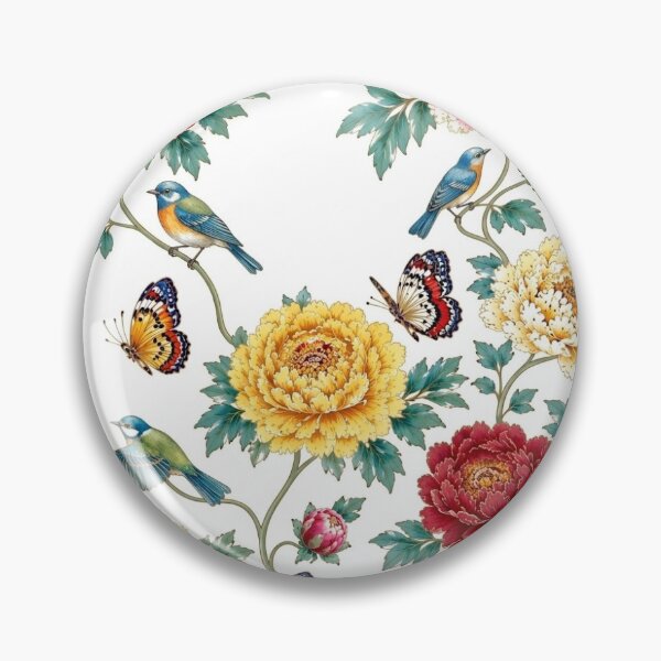 Item preview, Red Peonies, Songbirds & Butterflies Pattern with Airy Spacing | Korean Minhwa Folk Art Design designed and sold by K-Tradition.