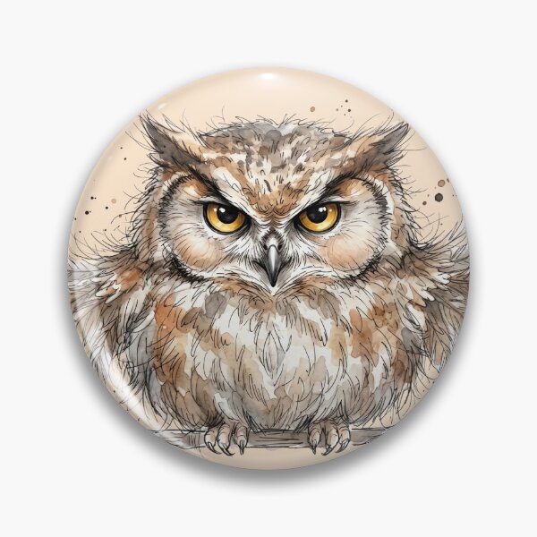 Item preview, Cute Angry Owl Glaring on Branch Watercolor Art designed and sold by BreezifyDesignStudio.