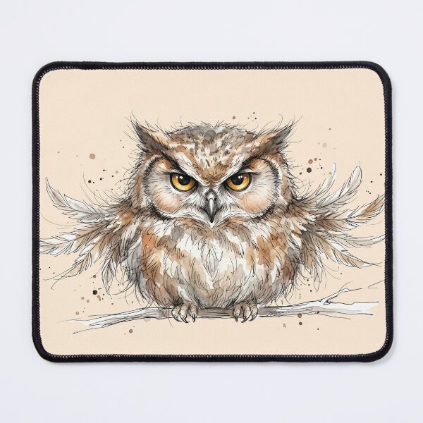 Item preview, Cute Angry Owl Glaring on Branch Watercolor Art designed and sold by BreezifyDesignStudio.