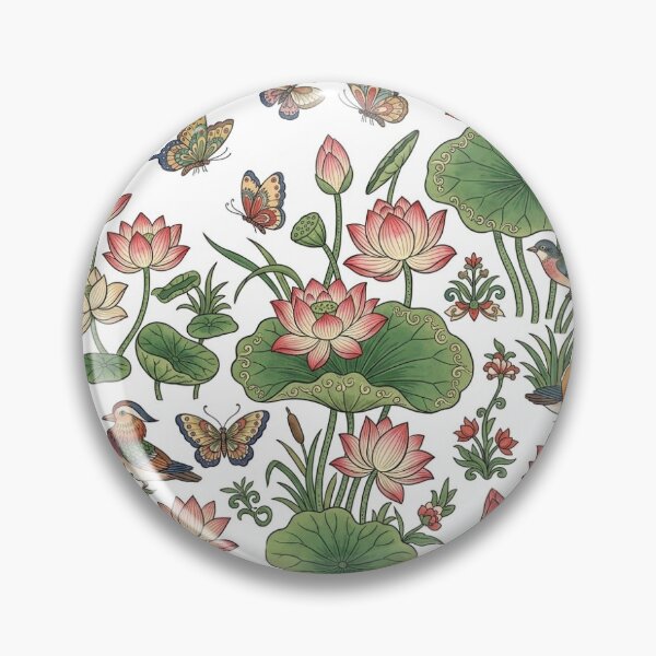 Item preview, Korean Minhwa Lotus, Songbirds & Butterflies Pattern | Traditional Folk Art Seamless Floral Design designed and sold by K-Tradition.