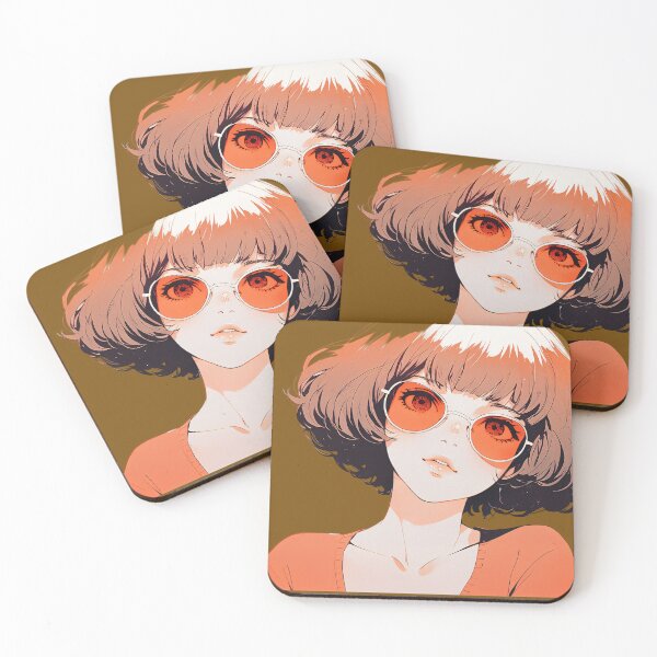 Item preview, Retro Anime Girl with Orange Sunglasses – Aesthetic Manga Portrait designed and sold by KiraChie.